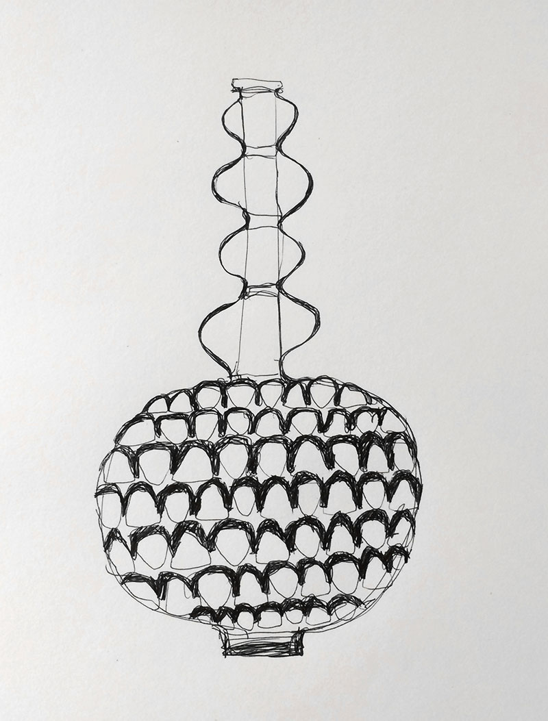 Vessel with Decorative Long Neck, Pen on paper, 11x14 2016
